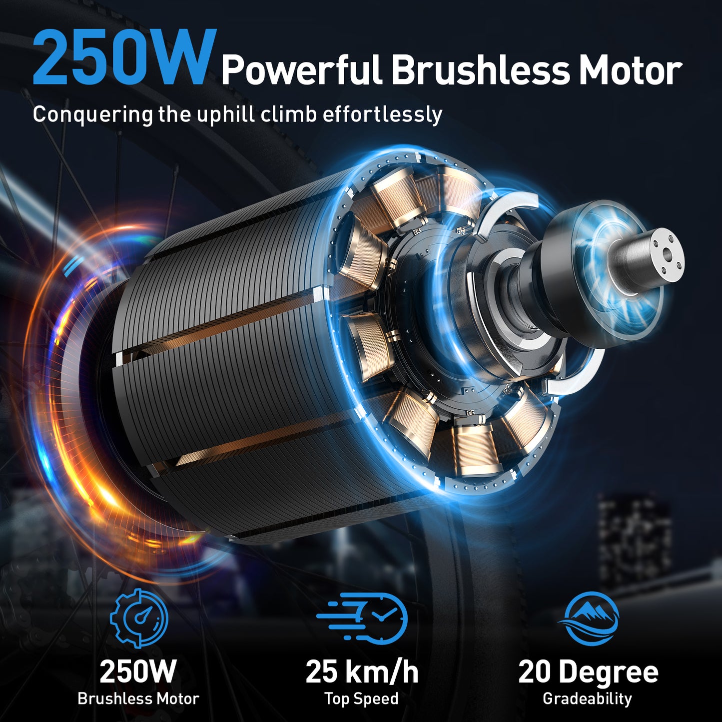 Electric Bicycle -250W Powerful Brushless Motor, 25km/h, Range 55km, 7-speed Transmission
