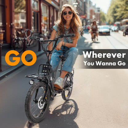 6MSKS 1000W City and Cargo E-Bike for Adults | Low-Step Frame for Easy Mounting, 20" Fat Tires, Hydraulic Brakes & Integrated Rear Rack