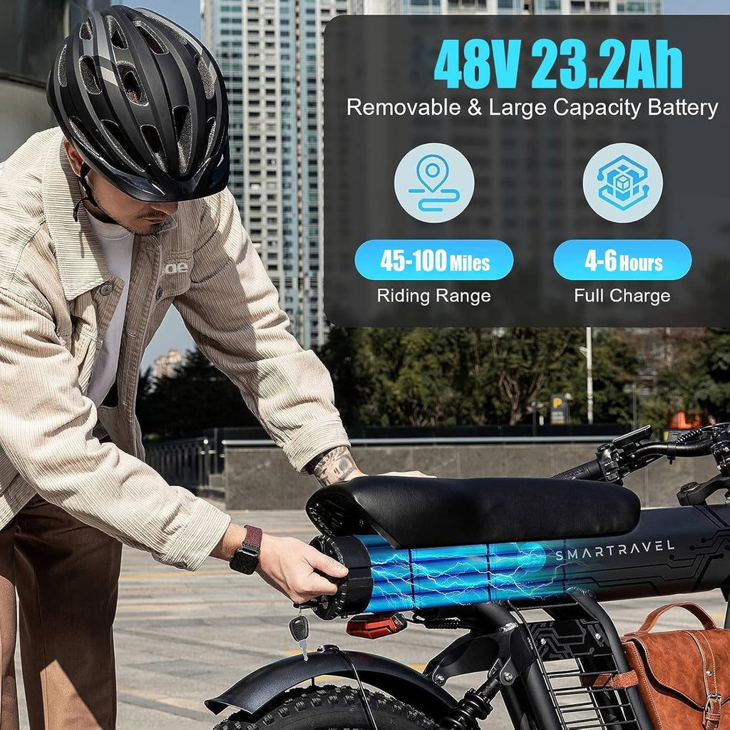 6MSKS 1500W High-Speed Electric Motorcycle for Adults, 48V 29AH Battery, 40MPH Top Speed, 20x4 Fat Tire Electric Bike