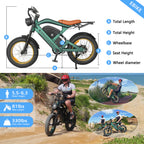 Bicicleta eléctrica ZM22, motor doble de 1500/3000 W, 56 km/h, batería de 52 V 50 AH, 257 km, 20" Fat Tire, moto de cross eléctrica, motocicleta eléctrica con frenos hidráulicos