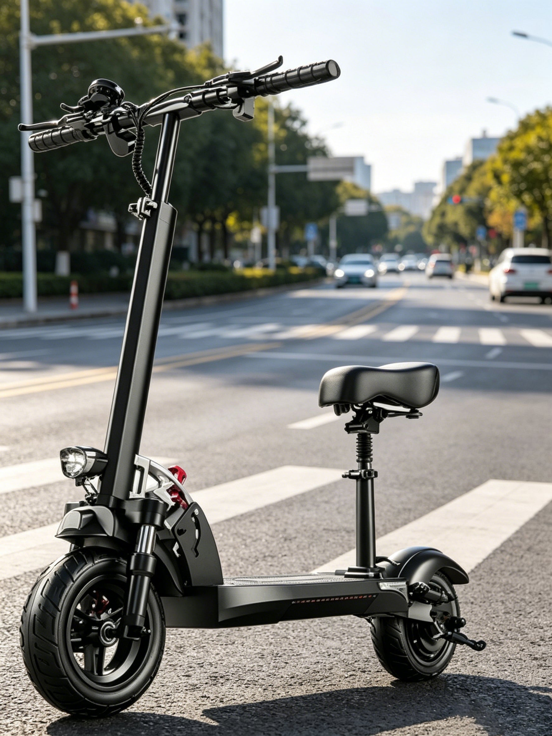 6MSKS M4X Urban commuter 10-inch electric scooter 48V 800W powerful motor maximum speed 28MPH maximum travel 50KM front and rear dual suspension shock absorption and double disc brake with seat package long commute