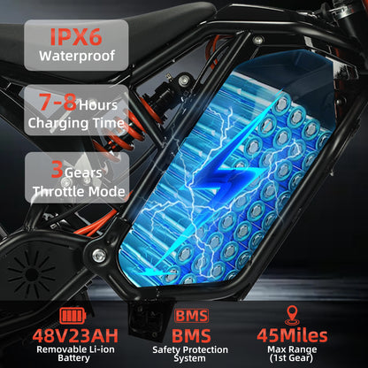 [2025 NEW]Ebike electric motorcycle V8 city off-road electric bicycle 2000W high-power motor 23Ah High Capacity Battery 45miles long endurance Off-Road Performance Tire 14"/12" 45miles Super Long Travel 37MPH Electric Bike Off-road Age 13+