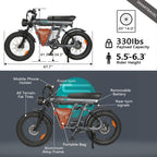 6MSKS 1500W High-Speed Electric Motorcycle for Adults, 48V 29AH Battery, 40MPH Top Speed, 20x4 Fat Tire Electric Bike
