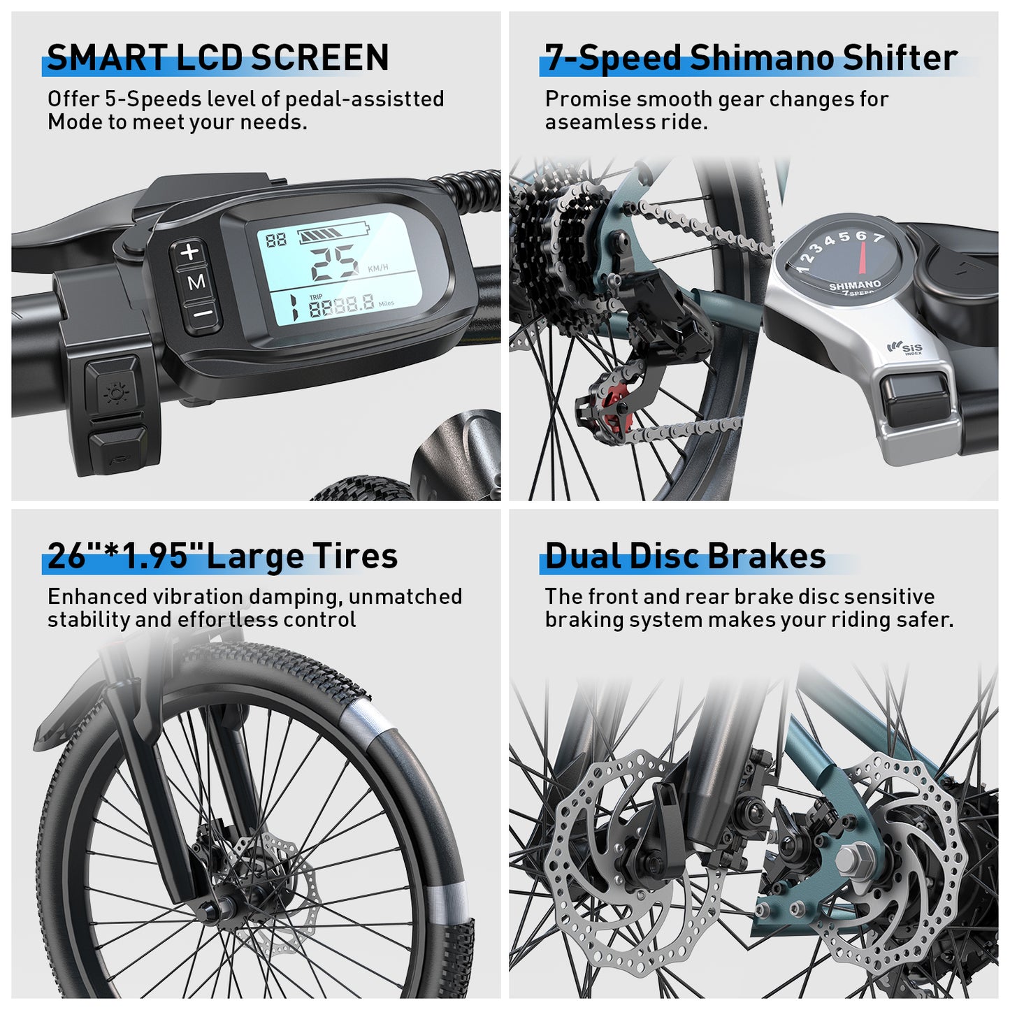 Electric Bicycle -250W Powerful Brushless Motor, 25km/h, Range 55km, 7-speed Transmission