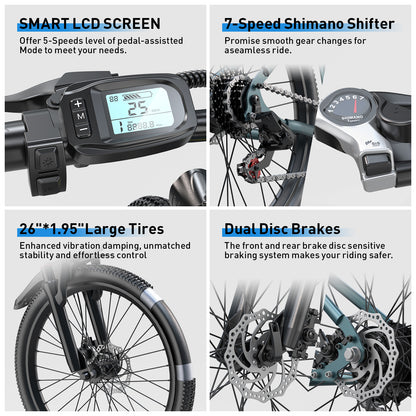 Electric Bicycle -250W Powerful Brushless Motor, 25km/h, Range 55km, 7-speed Transmission