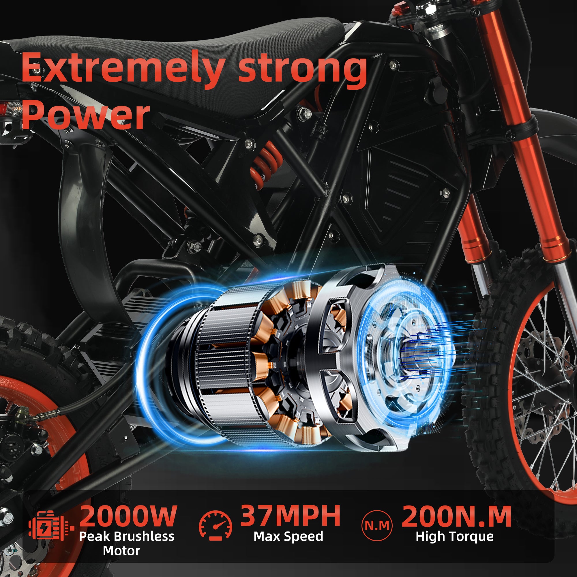 6MSKS Ebike motocicleta eléctrica V8  2000W  23Ah 14 "/12" 45miles 37MPH