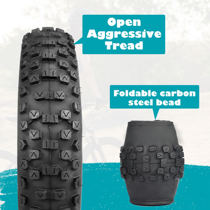 A set of 20*4.0 extra-wide snowmobile outer tube and inner tube, 20-inch off-road beach electric bike 20*4.0 bicycle thickened butyl rubber inner tube, thick and durable outer tube