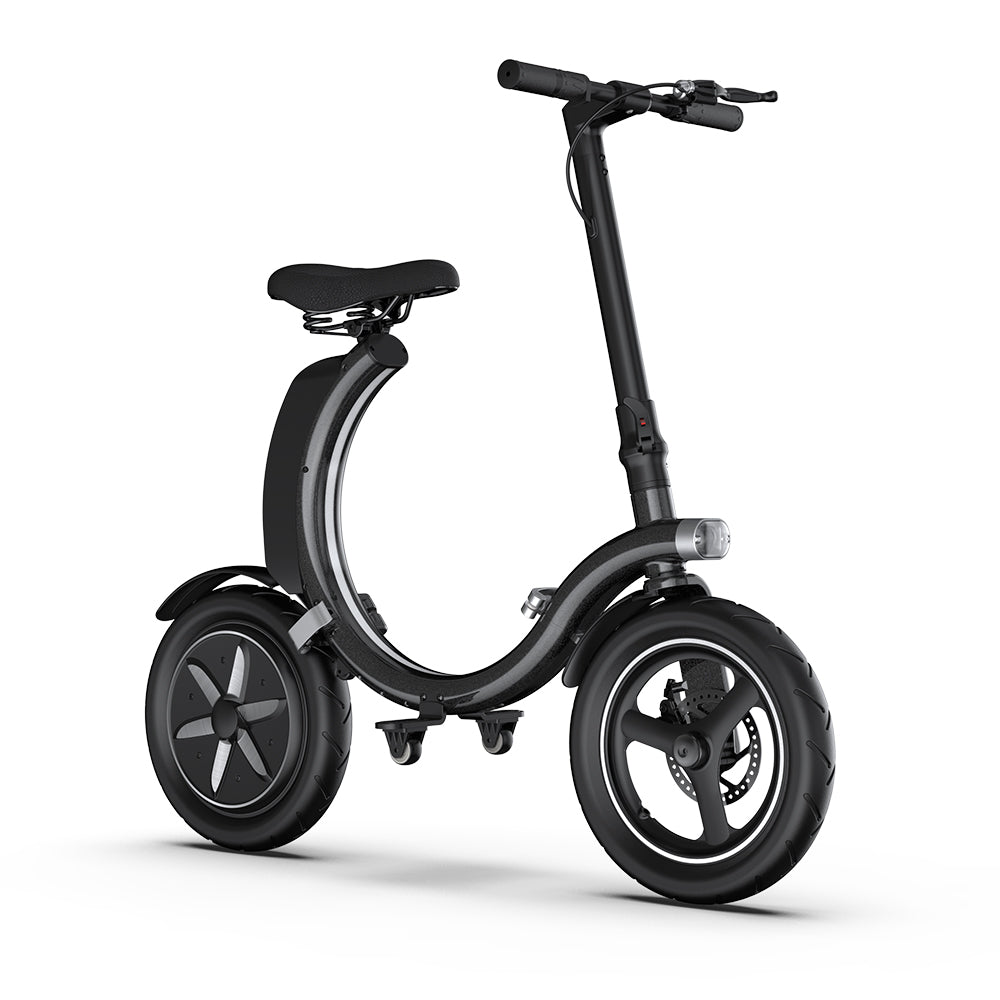 New foldable mini scooter with 14 inch tires, 36v10Ah battery, 350W high-power motor, maximum speed of 25KM/h, front disc brake, rear electronic brake, aluminum alloy body, compact folding volume, and a maximum travel of 25 miles