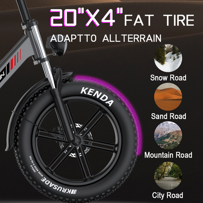 Electric bicycle, 1000W motor, 28 miles per hour, 50 miles range, 48V17.5AH battery electric bicycle, 20 inch tires, off-road electric bicycle, suitable for urban commuting, mountain off-road, and travel commuting