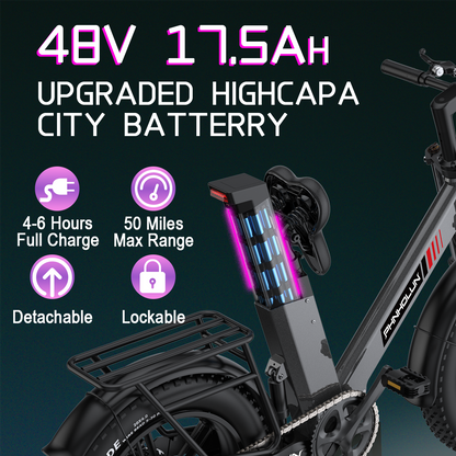Electric bicycle, 1000W motor, 28 miles per hour, 50 miles range, 48V17.5AH battery electric bicycle, 20 inch tires, off-road electric bicycle, suitable for urban commuting, mountain off-road, and travel commuting