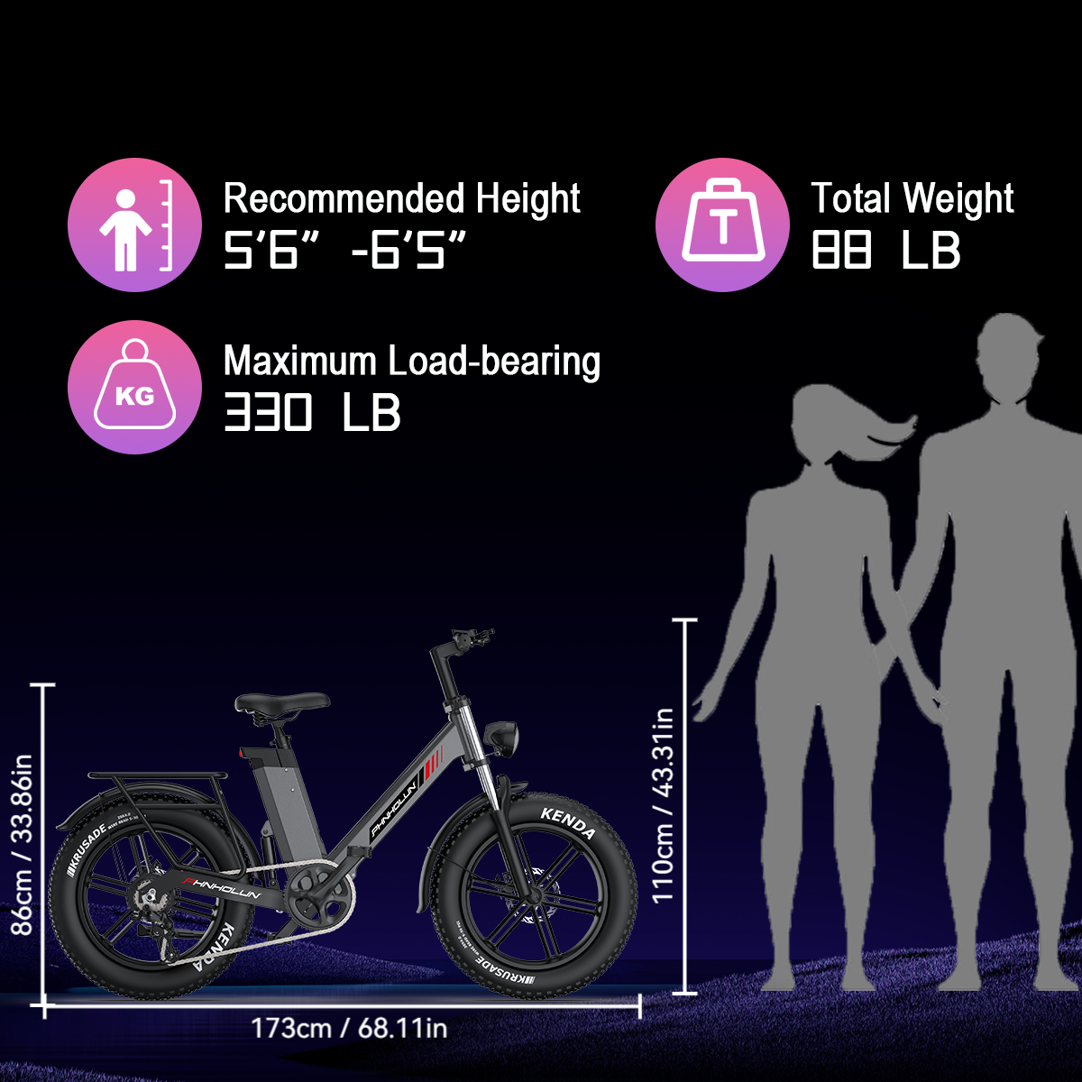 Electric bicycle, 1000W motor, 28 miles per hour, 50 miles range, 48V17.5AH battery electric bicycle, 20 inch tires, off-road electric bicycle, suitable for urban commuting, mountain off-road, and travel commuting