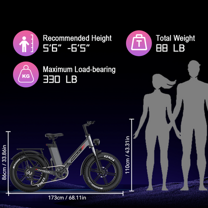 Electric bicycle, 1000W motor, 28 miles per hour, 50 miles range, 48V17.5AH battery electric bicycle, 20 inch tires, off-road electric bicycle, suitable for urban commuting, mountain off-road, and travel commuting