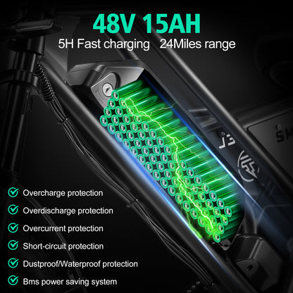 DK401 Ebike electric bike 20“Fat Tire Dirt Bike, 1000W Motor 48V18AH Removable Battery, 7 Speed Electric Motorcycle, 40-60 Miles Range, 28MPH