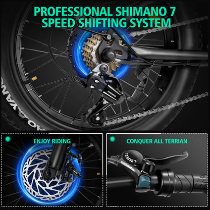 DK401 Ebike electric bike 20“Fat Tire Dirt Bike, 1000W Motor 48V18AH Removable Battery, 7 Speed Electric Motorcycle, 40-60 Miles Range, 28MPH