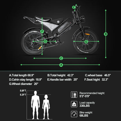 DK401 Ebike electric bike 20“Fat Tire Dirt Bike, 1000W Motor 48V18AH Removable Battery, 7 Speed Electric Motorcycle, 40-60 Miles Range, 28MPH