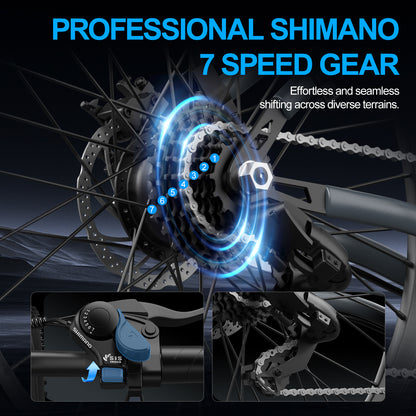 6MSKS 500W Electric Bike for Adults, 40Mi 20MPH Commuting & Mountain E-Bike, 360Wh Removable Battery, 7-Speed, 24" Tires with Front Suspension