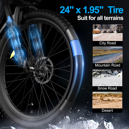 6MSKS 500W Electric Bike for Adults, 40Mi 20MPH Commuting & Mountain E-Bike, 360Wh Removable Battery, 7-Speed, 24" Tires with Front Suspension