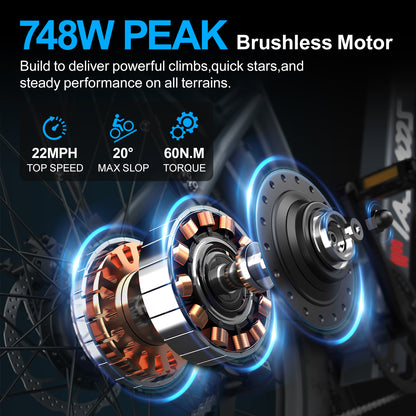 6MSKS 500W Electric Bike for Adults, 40Mi 20MPH Commuting & Mountain E-Bike, 360Wh Removable Battery, 7-Speed, 24" Tires with Front Suspension