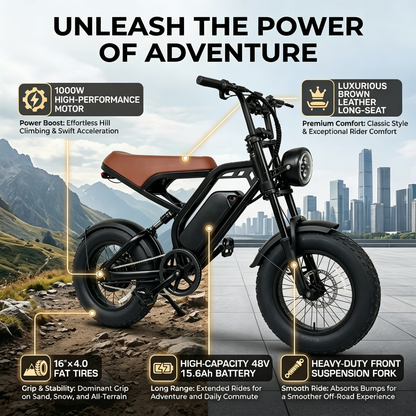 6MSKS M16 Electric bike 16"×4.0 48V15.6Ah removable battery range of 50-80km Electric bicycle off-road