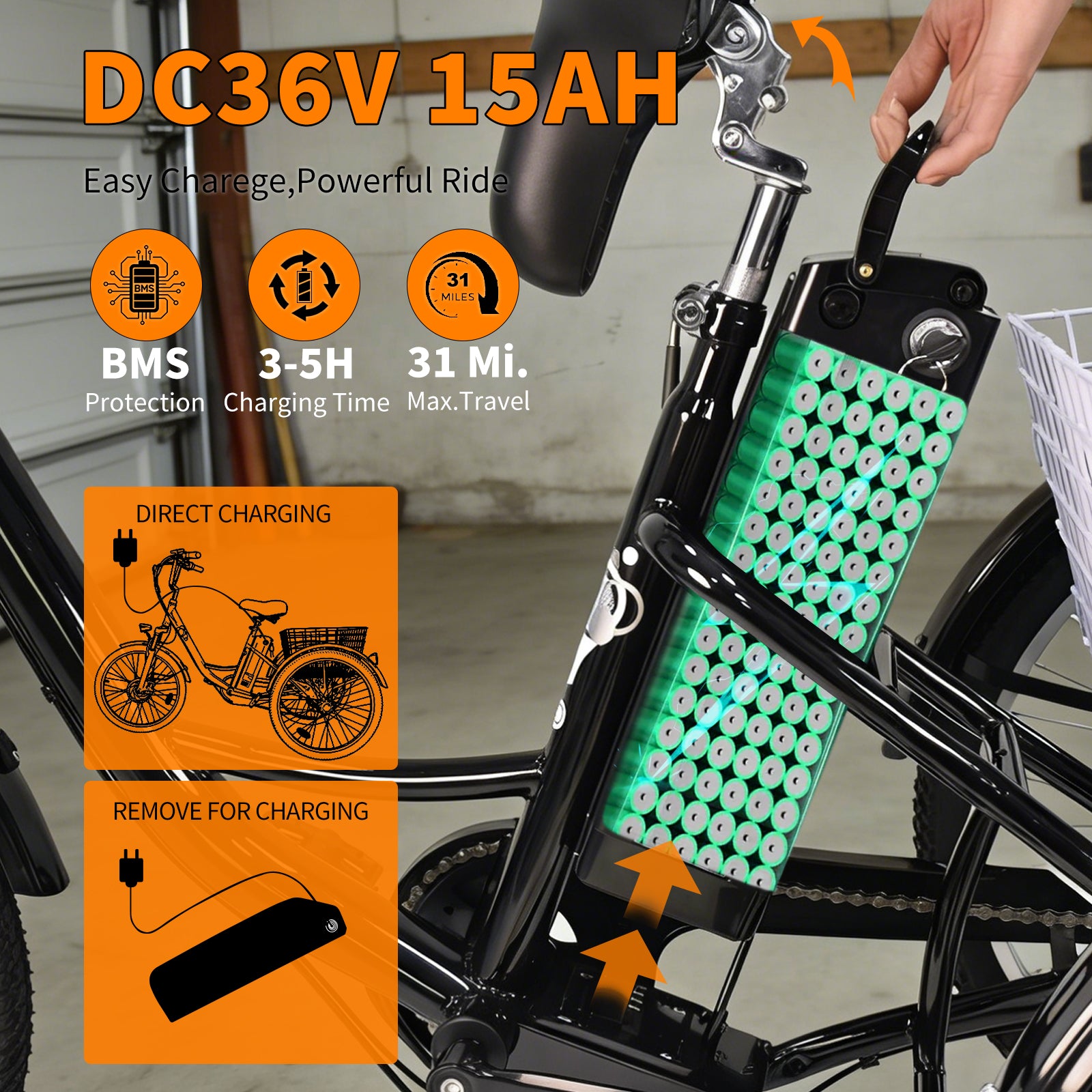 6MSKS M300 Electric Bicycle Three Wheels Ebike