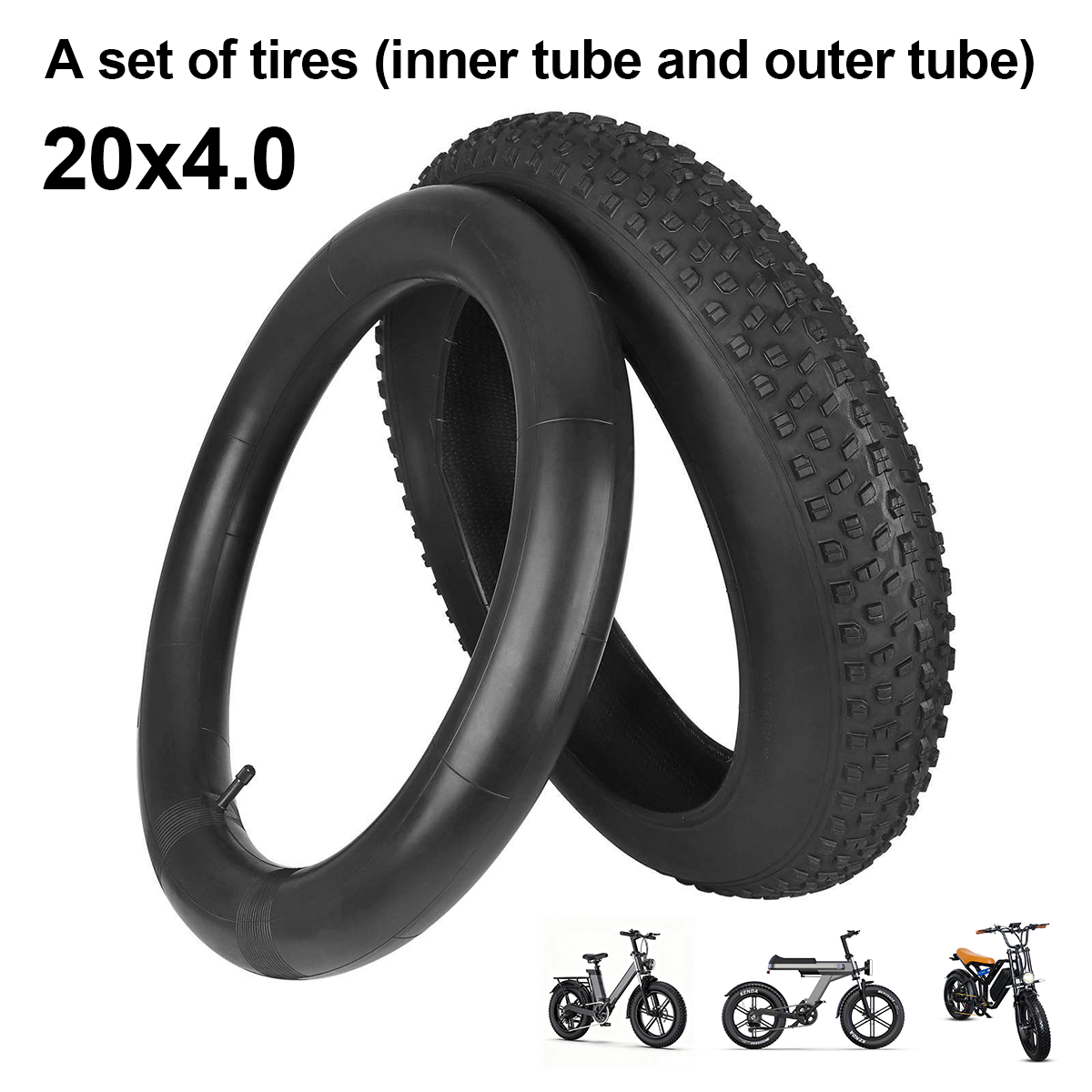 A set of 20*4.0 extra-wide snowmobile outer tube and inner tube, 20-inch off-road beach electric bike 20*4.0 bicycle thickened butyl rubber inner tube, thick and durable outer tube